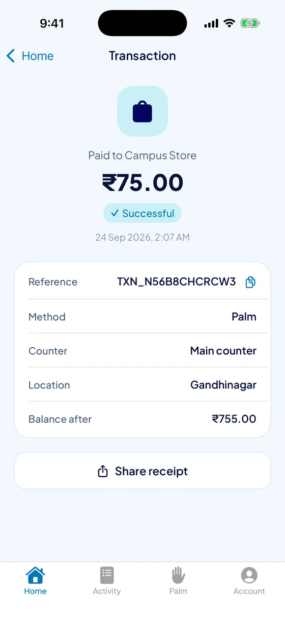 A receipt with its running balance